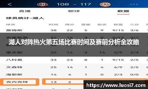 湖人对阵热火第五场比赛时间及赛前分析全攻略